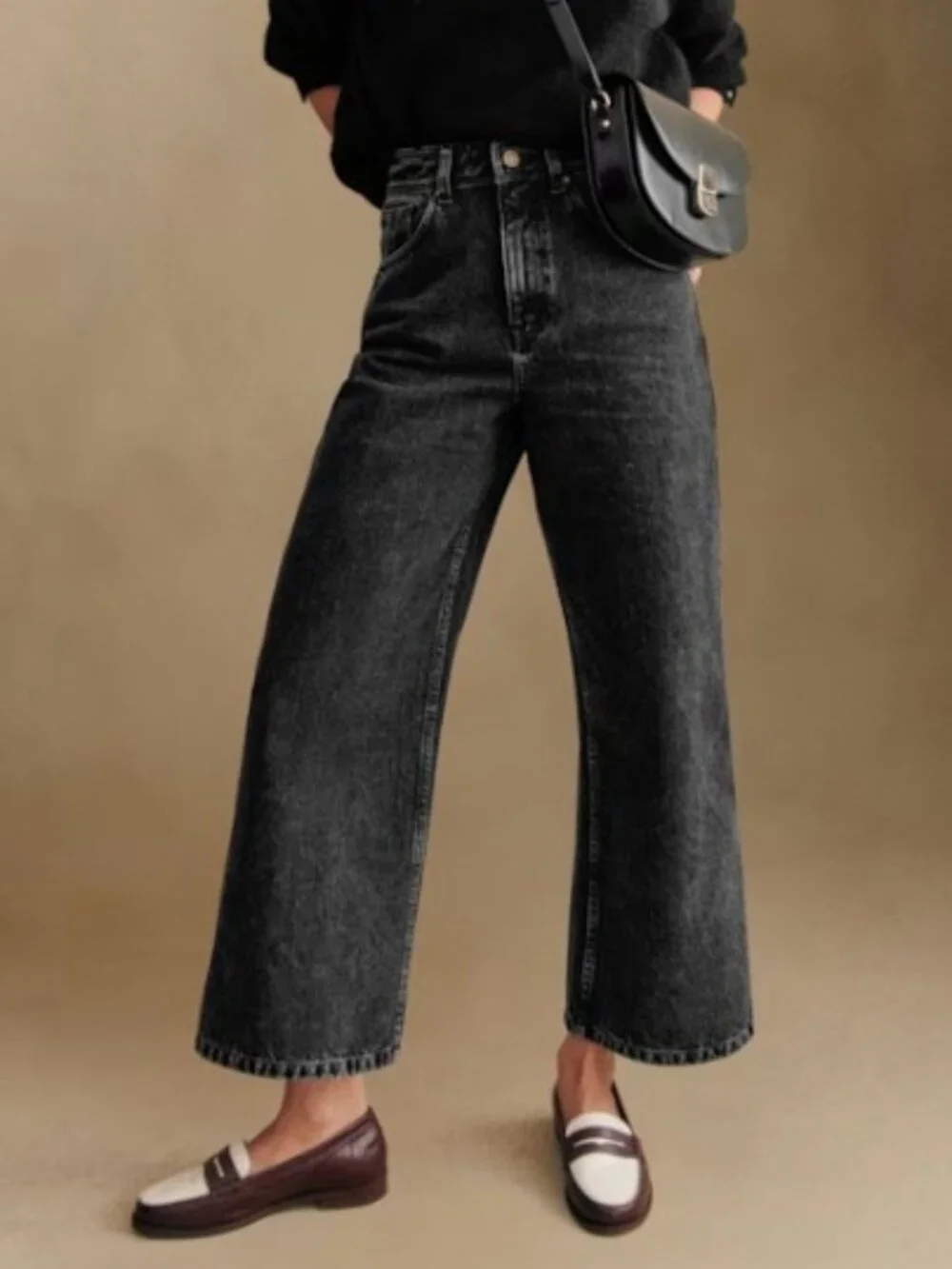 Sezane Le Crop Grey Denim Wide Leg Jeans Size 40 (8/10) Hi Rise Parisian Chic - Picture 1 of 8